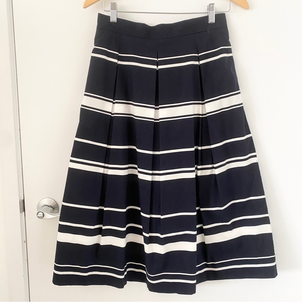 Ann Taylor Pleated Cotton Midi Skirt in Navy/Ivory 4P NWOT